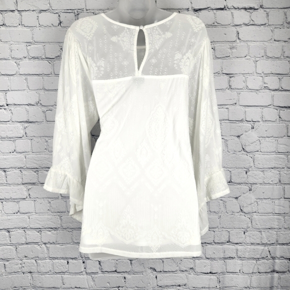 Torrid Size 0 Flocked Lace Bell Sleeve Top - Picture 2 of 8